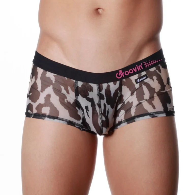 Men’s Cup Boxer Underwear – Leopard Print Mesh Front
