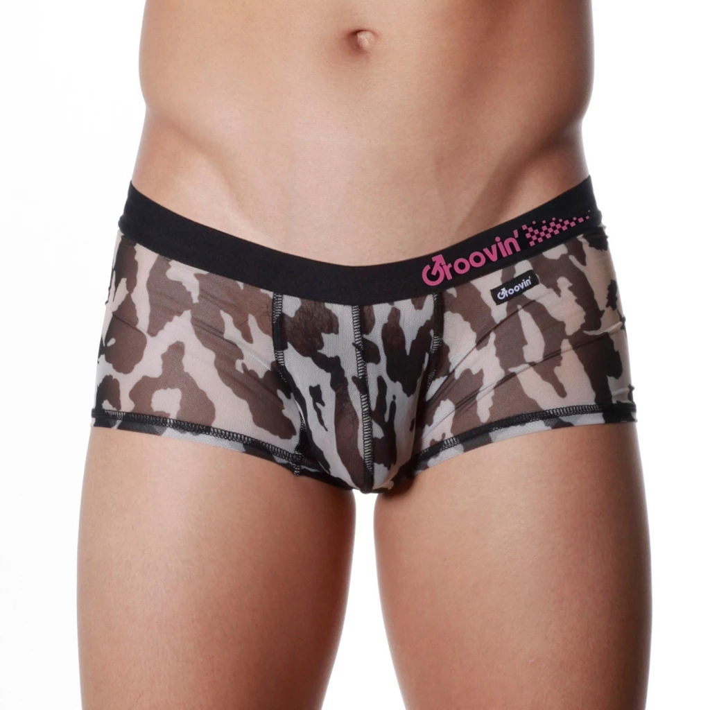 Men’s Cup Boxer Underwear – Leopard Print Mesh Front