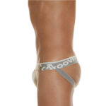Side angle of white Jockstrap for men by GROOVIN’ – athletic, supportive, and bold underwear style