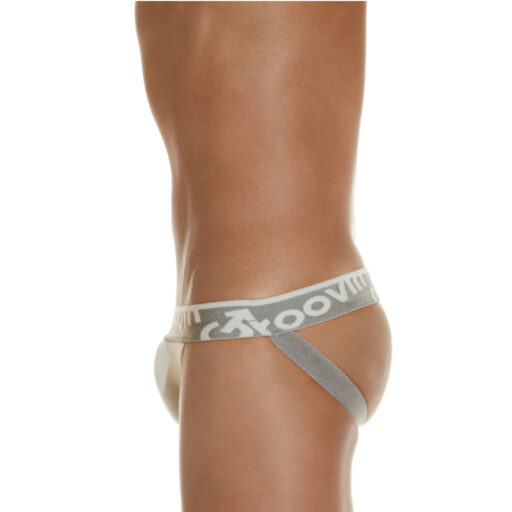 Side angle of white Jockstrap for men by GROOVIN’ – athletic, supportive, and bold underwear style