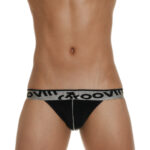 Front view of male model wearing GROOVIN’ JK0102 black Jock Strap – supportive and sexy men’s underwear